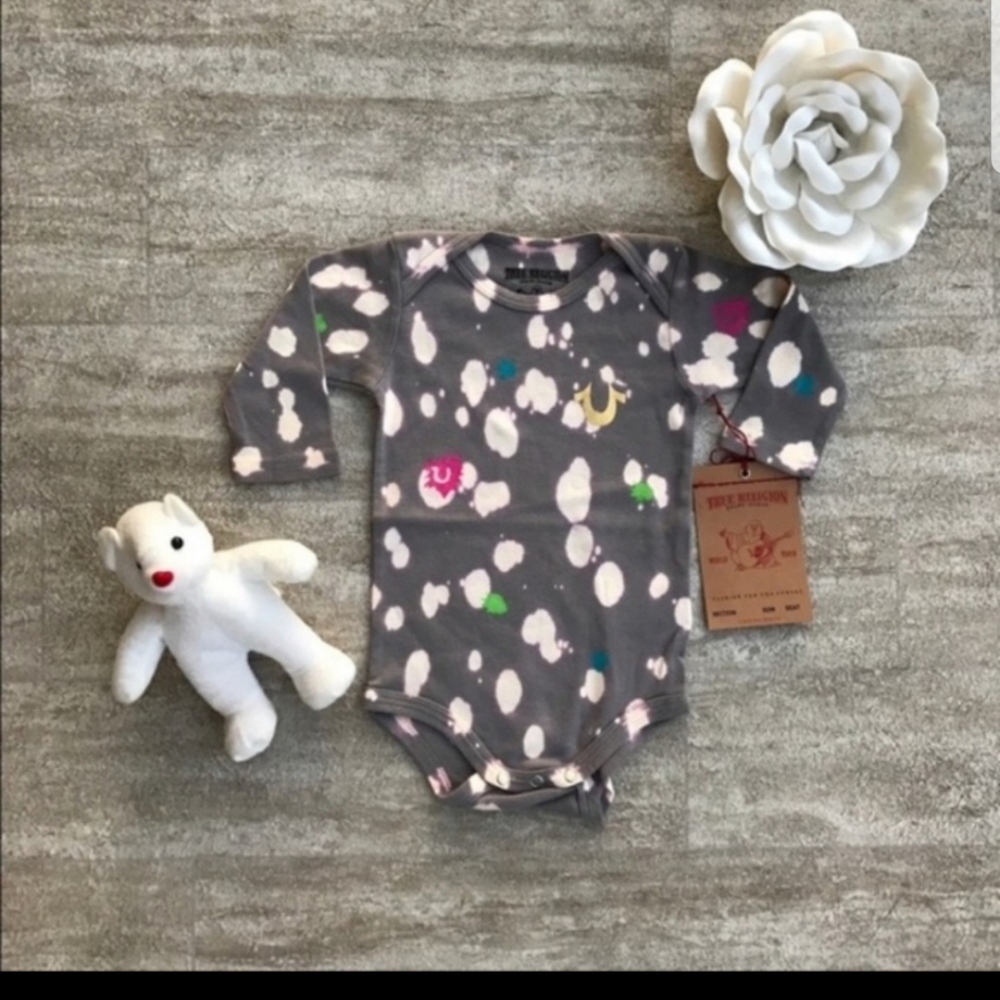 True religion baby onsie splatter paint unisex